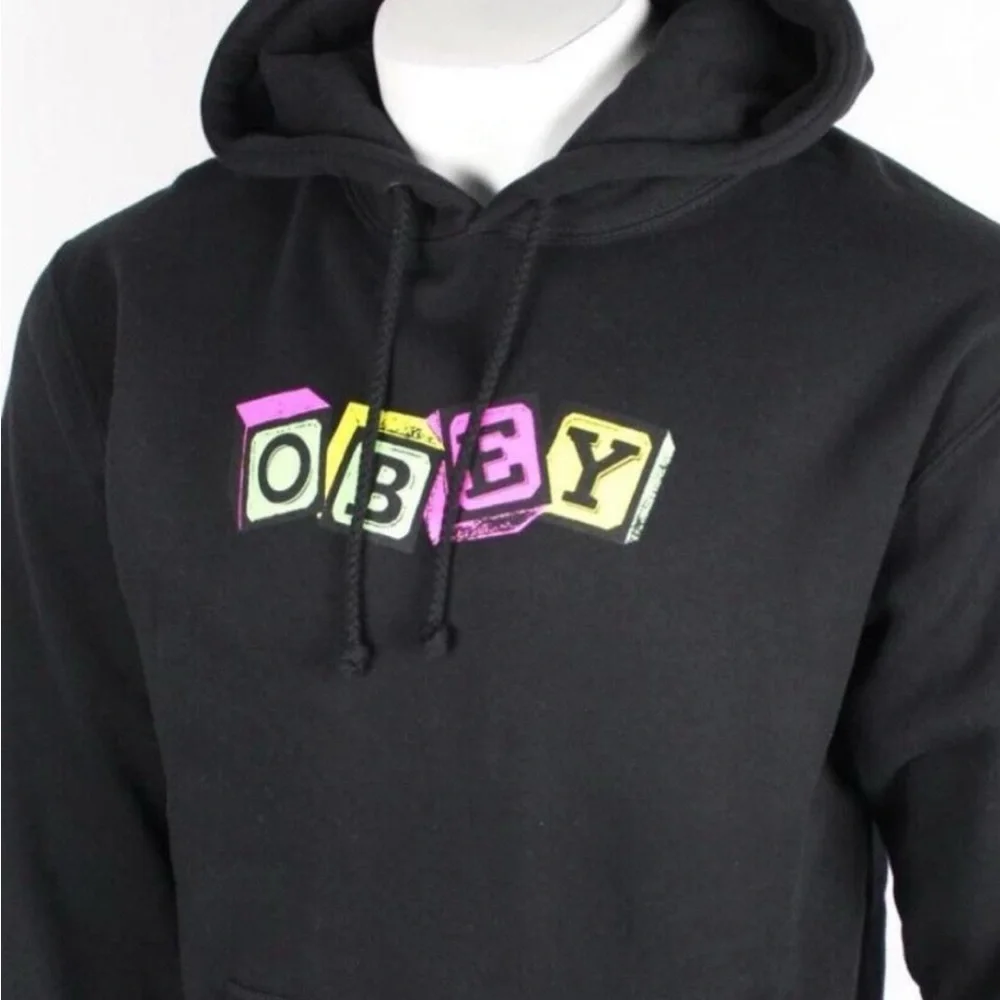 Obey Black Hoodie with Colorful Alphabet Block Logo Size Large - Picture 5 of 6